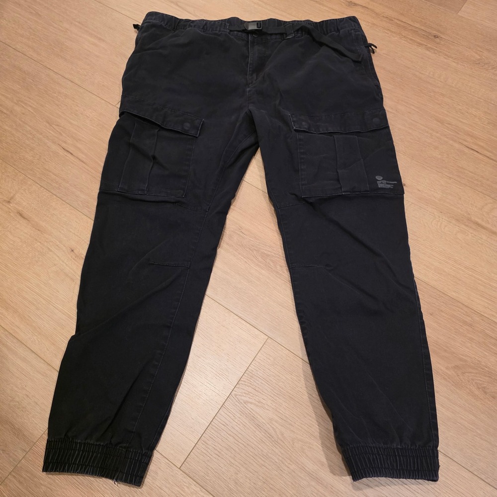 H&M Cargo Joggers Mens XXL Black Slim Fit Water Repellent Utility Pants Belted